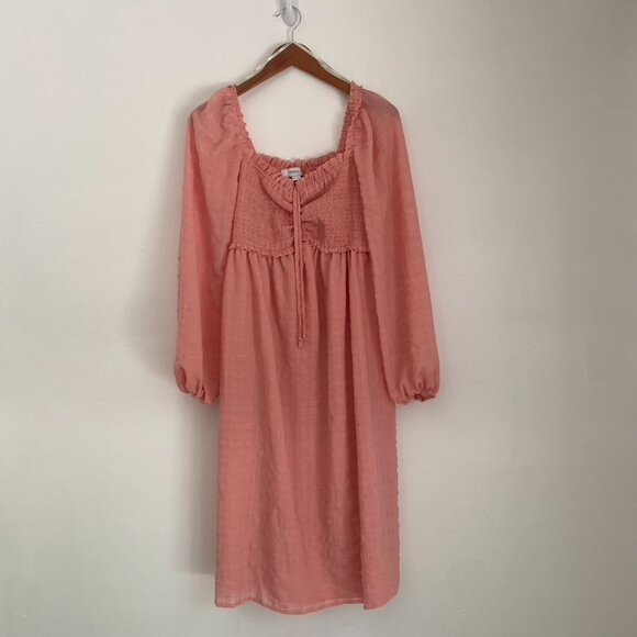 Forever21 Plus Pink Puff Sleeve Sweetheart Neck Midi Dress Size 0X - Picture 4 of 4